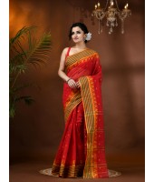  Handloom Cotton Saree Mina Pyramid Woven Designer Without Blouse Piece (Red)