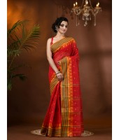  Handloom Cotton Saree Mina Pyramid Woven Designer Without Blouse Piece (Red)