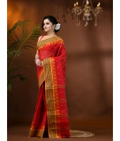  Handloom Cotton Saree Mina Pyramid Woven Designer Without Blouse Piece (Red)