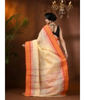  Handloom Cotton Saree Mina Pyramid Woven Designer Without Blouse Piece (Cream)