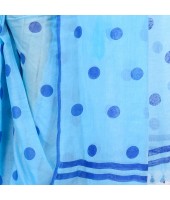 dB DESH BIDESH Women`s Traditional Soft Mulmul Bengal Handloom Pure Cotton Saree Without Blouse Piece (Sky Blue Deep Blue)