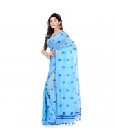 dB DESH BIDESH Women`s Traditional Soft Mulmul Bengal Handloom Pure Cotton Saree Without Blouse Piece (Sky Blue Deep Blue)