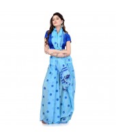 dB DESH BIDESH Women`s Traditional Soft Mulmul Bengal Handloom Pure Cotton Saree Without Blouse Piece (Sky Blue Deep Blue)