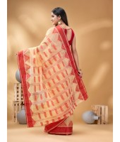 Nabadurga Woven Design Cotton Saree (Off-White-Red) - Durga Puja Collection | Desh Bidesh