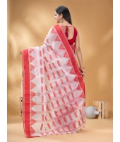  Tant Pure Handloom Cotton Saree Woven NabaDurga Design Without Blouse Piece (Red White)