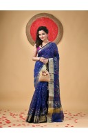  Cotton Silk Handloom Cotton Blend Saree Pushpomala Work With Blouse Piece (Blue)