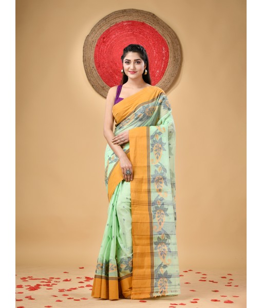  Handloom Cotton Saree Padmakshi Woven Designer Without Blouse Piece (Light Green)