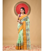  Handloom Cotton Saree Padmakshi Woven Designer Without Blouse Piece (Light Green)