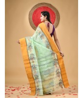  Handloom Cotton Saree Padmakshi Woven Designer Without Blouse Piece (Light Green)