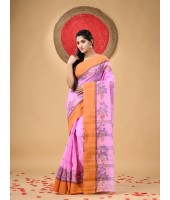 Cotton Saree Padmakshi Woven Designer Without Blouse Piece (Pink)