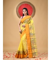 Handloom Cotton Saree Padmakshi Woven Designer Without Blouse Piece (Yellow)