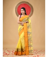 Handloom Cotton Saree Padmakshi Woven Designer Without Blouse Piece (Yellow)