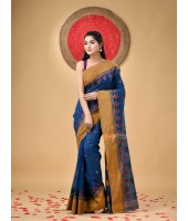 Traditional Pure Handloom Cotton Saree Padmo Woven Design Without Blouse Piece(Blue)