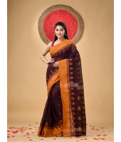 Traditional Pure Handloom Cotton Saree Padmo Woven Design Without Blouse Piece (Brown)