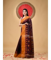 Traditional Pure Handloom Cotton Saree Padmo Woven Design Without Blouse Piece (Brown)