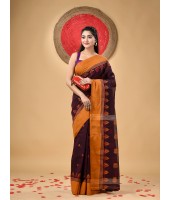 Traditional Pure Handloom Cotton Saree Padmo Woven Design Without Blouse Piece (Brown)