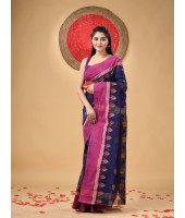 Traditional Pure Handloom Cotton Saree Padmo Woven Design Without Blouse Piece(Deep Blue)