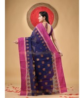 Traditional Pure Handloom Cotton Saree Padmo Woven Design Without Blouse Piece(Deep Blue)