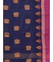 Traditional Pure Handloom Cotton Saree Padmo Woven Design Without Blouse Piece(Deep Blue)