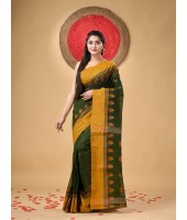 Traditional Pure Handloom Cotton Saree Padmo Woven Design Without Blouse Piece(Green)