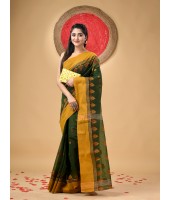 Traditional Pure Handloom Cotton Saree Padmo Woven Design Without Blouse Piece(Green)