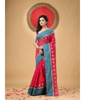 Traditional Pure Handloom Cotton Saree Padmo Woven Design Without Blouse Piece (Red)