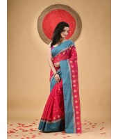 Traditional Pure Handloom Cotton Saree Padmo Woven Design Without Blouse Piece (Red)