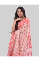 DESH BIDESH Women`s Phulkari Resham Dhakai jamdani Bengal Pure Cotton Handloom Saree Whole Body Design without Blouse Piece (Orange White)