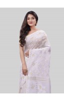 DESH BIDESH Women`s Phulkari Resham Dhakai jamdani Bengal Pure Cotton Handloom Saree Whole Body Design without Blouse Piece (Off White)