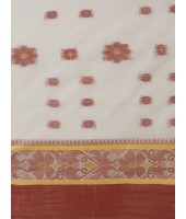 Traditional Bengal Phulkoli Woven Design Pure Handloom Cotton Saree Without Blouse Piece (Red White)