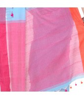 dB DESH BIDESH Women`s Traditional Bengal Handloom Tant Pure Cotton Saree Pompom Desigined With Blouse Piece (Sky Blue Pink)