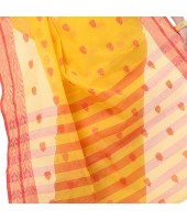 dB DESH BIDESH Women`s Bengal Tant Potrobinnas Pure Handloom Cotton Saree Without Blouse Piece (Yellow-1)