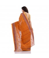 Women`s Traditional Pure Cotton Handloom Saree Woven Tilak Designer Without Blouse Piece (Burnt Clay Orange)