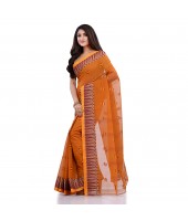 Women`s Traditional Pure Cotton Handloom Saree Woven Tilak Designer Without Blouse Piece (Burnt Clay Orange)