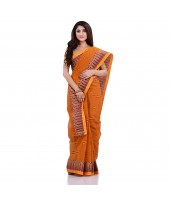 Women`s Traditional Pure Cotton Handloom Saree Woven Tilak Designer Without Blouse Piece (Burnt Clay Orange)