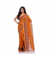 Women`s Traditional Pure Cotton Handloom Saree Woven Tilak Designer Without Blouse Piece (Burnt Clay Orange)