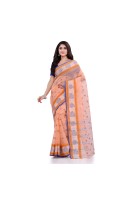DESH BIDESH Women`s Traditional Tant Pure Handloom Cotton Saree Woven Kamal kolka Designer Without Blouse Piece(Peach)