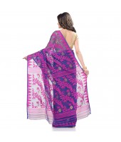 dB Desh Bidesh Women`s Bengal Handloom Tant Soft Dhakai Jamdani Cotton Saree Whole Body Design (Purple Deep Blue)