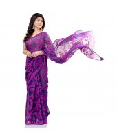 dB Desh Bidesh Women`s Bengal Handloom Tant Soft Dhakai Jamdani Cotton Saree Whole Body Design (Purple Deep Blue)