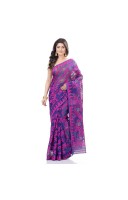 dB Desh Bidesh Women`s Bengal Handloom Tant Soft Dhakai Jamdani Cotton Saree Whole Body Design (Purple Deep Blue)