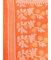  Rangabati Resham Dhakai Jamdani Bengal Pure Cotton Handloom Saree without Blouse Piece (Orange)