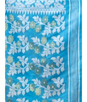 Rangabati Resham Dhakai Jamdani Pure Cotton Handloom Saree without Blouse Piece (Blue)