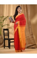 dB DESH BIDESH Women`s Tant Silk Handloom Cotton Saree Sequence Work With Blouse Piece (Red Yellow)