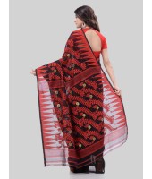 DESH BIDESH Women`s Tamarind Leaf Resham Dhakai Jamdani Bengal Pure Cotton Handloom Saree Whole Body Design without Blouse Piece(Red Green)