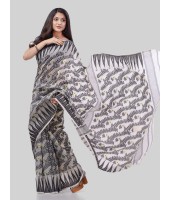 DESH BIDESH Women`s Tamarind Leaf Resham Dhakai Jamdani Bengal Pure Cotton Handloom Saree Whole Body Design without Blouse Piece(Black White)