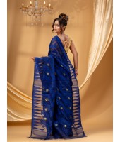 mTraditional Tamarind Leaf Resham Dhakai Jamdani Pure Cotton Handloom Saree without Blouse Piece (deep Blue)