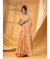 Tamarind Leaf Resham Dhakai Jamdani Pure Cotton Handloom Saree without Blouse Piece(Off Orange)