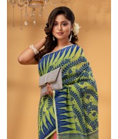  Tamarind Leaf Resham Dhakai Jamdani Pure Cotton Handloom Saree Whole Body Design without Blouse Piece(Pink Blue yellow)