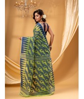  Tamarind Leaf Resham Dhakai Jamdani Pure Cotton Handloom Saree Whole Body Design without Blouse Piece(Pink Blue yellow)