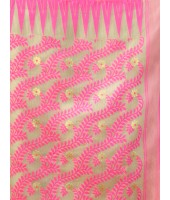 Tamarind Leaf Resham Dhakai Jamdani Pure Cotton Handloom Saree Whole Body Design without Blouse Piece (Pink Off Wite)